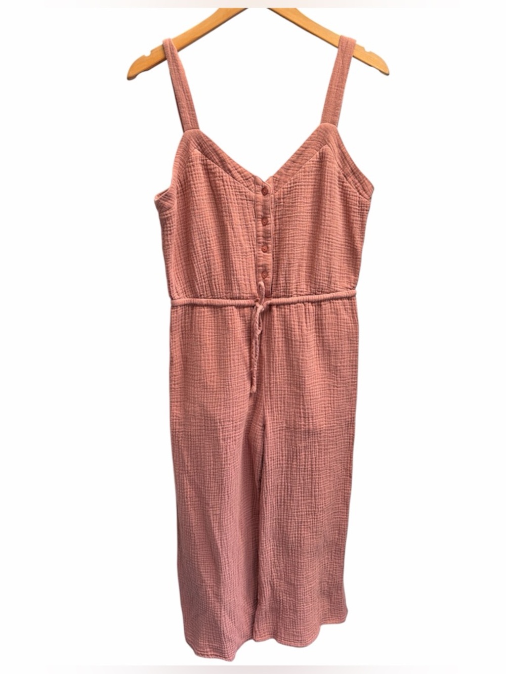 Blue Blush Gauze Cotton Mauve Pink Sleeveless, Wide Leg Jumpsuit Size L women’s